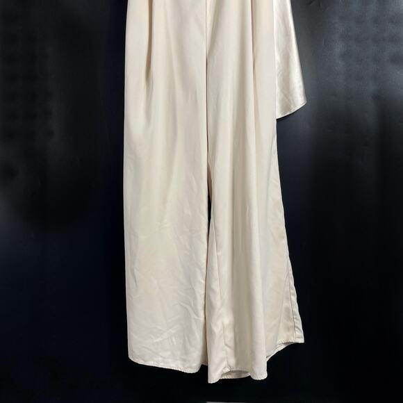 Obando Collective‎ Cape Satin Jumpsuit Cream Sleeveless Wide Leg V-Neck Sz 4 - Picture 12 of 16
